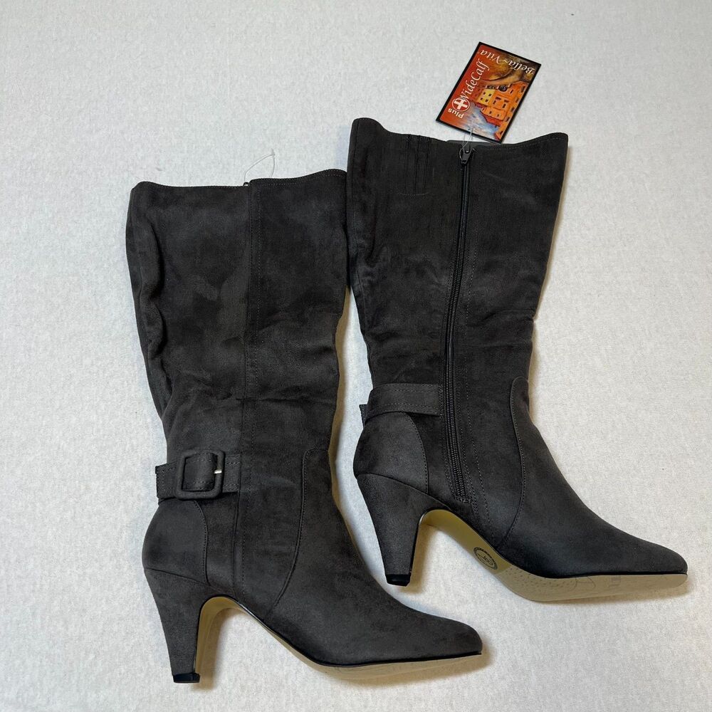 Bella Vita Troy II Plus Wide Calf Tall Dress Boots Grey Suede Women's size 9.5M